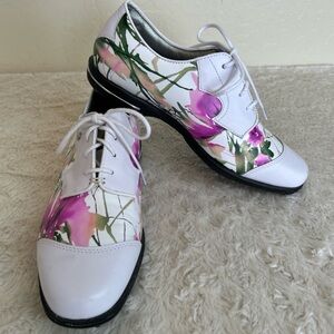Foot joy Women Golf Shoes Sz 7 White And Pink Floral Print Tailored Collection